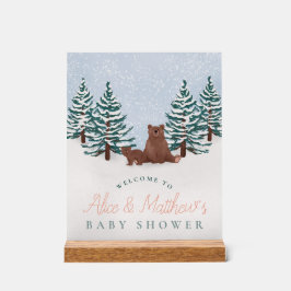 Elegantes Winter Bear Baby Dusche Begrüßungszeiche Acrylschild