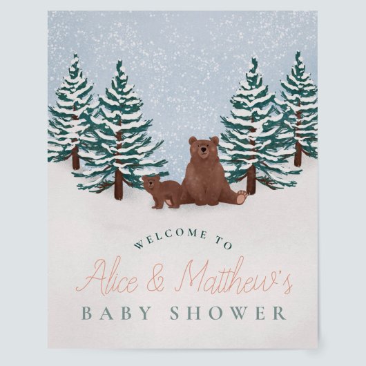 Elegantes Winter Bear Baby Dusche Begrüßungszeiche Poster