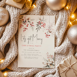 Elegantes Winter Berries & Florals Weihnachts-Part Einladung