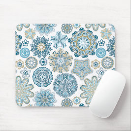 Elegantes Winter Blue Fantasy Snow Flakes Muster Mousepad