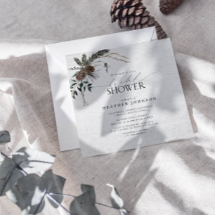 Elegantes Winter Boho Chic Watercolor Brautparty Einladung