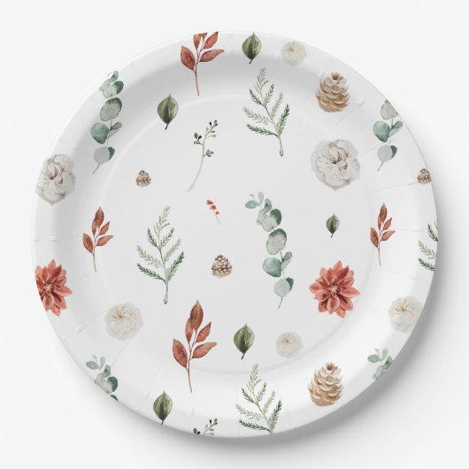 Elegantes Winter Botanisches Rotes Brautparty Pappteller (Vorderseite)