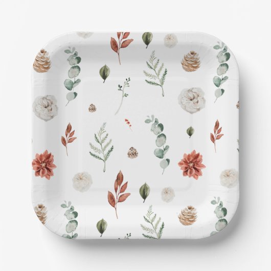 Elegantes Winter Botanisches Rotes Brautparty Pappteller (Vorderseite)