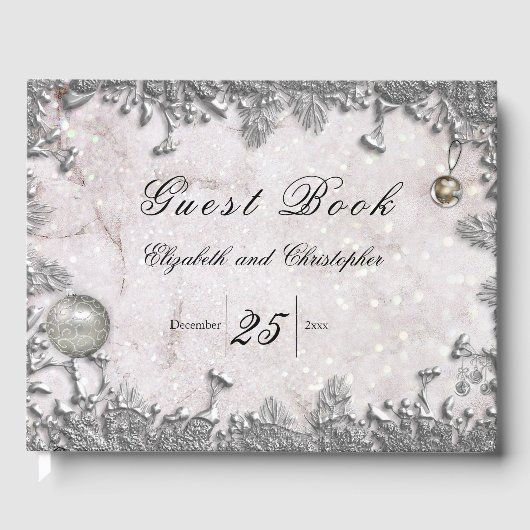 Elegantes Winter Christmas Wedding Guest Book Gästebuch (Vorderseite)