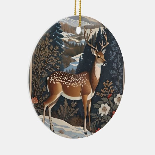 Elegantes Winter Deer Nature Design Keramik Ornament (Rechts)