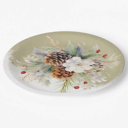 Elegantes Winter Evergreen Baby Shower Party Pappteller (Schrägansicht)