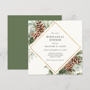 Elegantes Winter Evergreen Hochzeit Probe Dinner Einladung