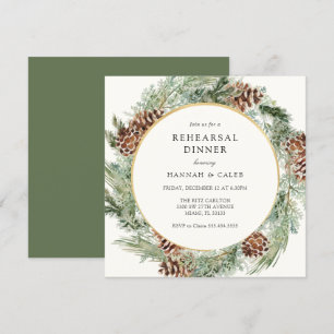 Elegantes Winter Evergreen Hochzeit Probe Dinner Einladung