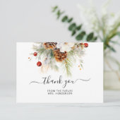 Elegantes Winter Evergreen & Rowan Brautparty Dankeskarte (Stehend Vorderseite)