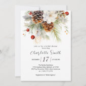 Elegantes Winter Evergreen & Rowan Brautparty Einladung (Vorderseite)