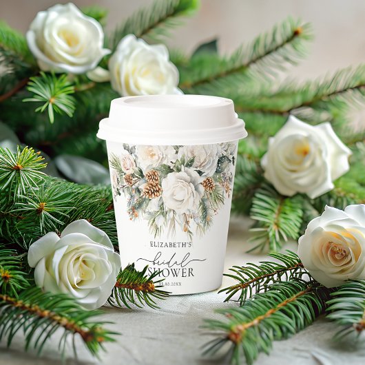 Elegantes Winter Floral Greenery Brautparty Pappbecher