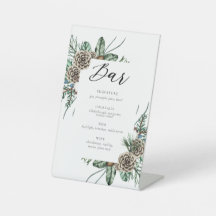 Elegantes Winter Floral Wedding Bar Sign