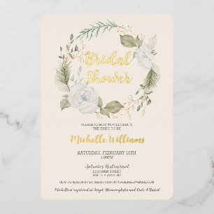 Elegantes Winter Floral Wreath Brautparty Folieneinladung