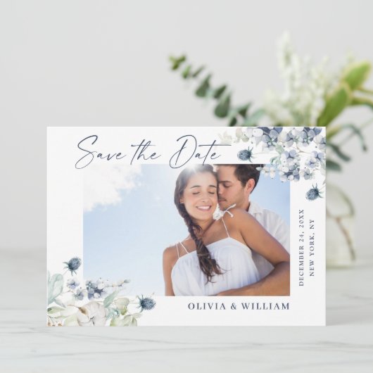 Elegantes Winter Foliage FOTO Hochzeit speichern S Save The Date (Stehend Vorderseite)