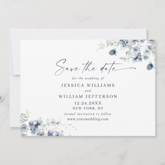 Elegantes Winter Foliage FOTO Hochzeit speichern S Save The Date (Rückseite)