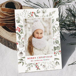 Elegantes Winter Foliage und Holly Berries Foto Feiertagskarte