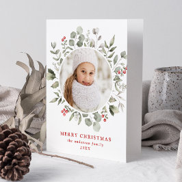Elegantes Winter Foliage und Holly Berries Foto Feiertagskarte