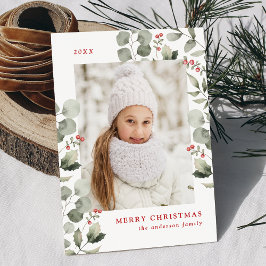 Elegantes Winter Foliage und Holly Berries Foto Feiertagskarte