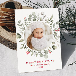 Elegantes Winter Foliage und Holly Berries Foto Feiertagskarte