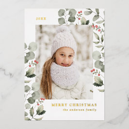 Elegantes Winter Foliage und Holly Berries Foto Folien Feiertagskarte