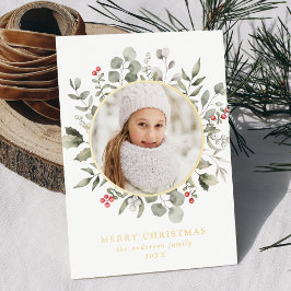 Elegantes Winter Foliage und Holly Berries Foto Folien Feiertagskarte