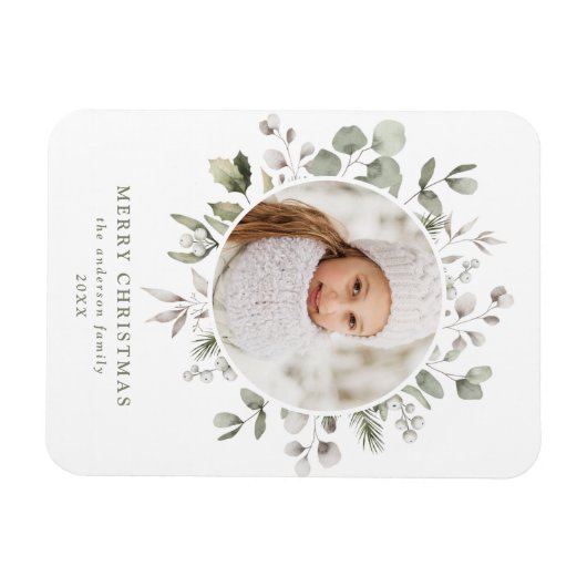 Elegantes Winter Foliage und Snowberries Foto Magnet (Horizontal)