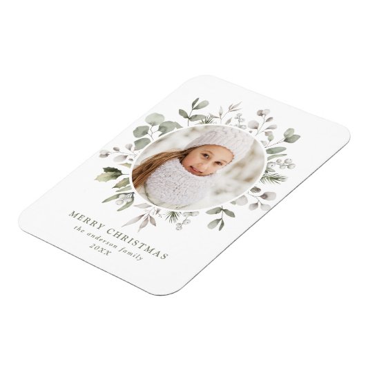 Elegantes Winter Foliage und Snowberries Foto Magnet (Linke Seite)