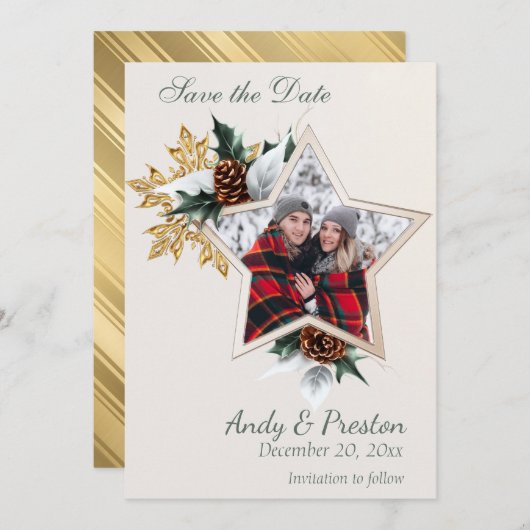 Elegantes Winter Foto Save the Date Einladung (Vorne/Hinten)