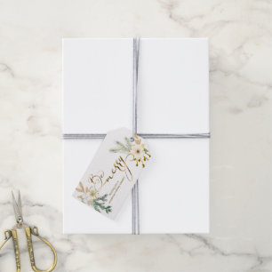 Elegantes Winter-Gold mit Blumen und Kiefer Geschenkanhänger