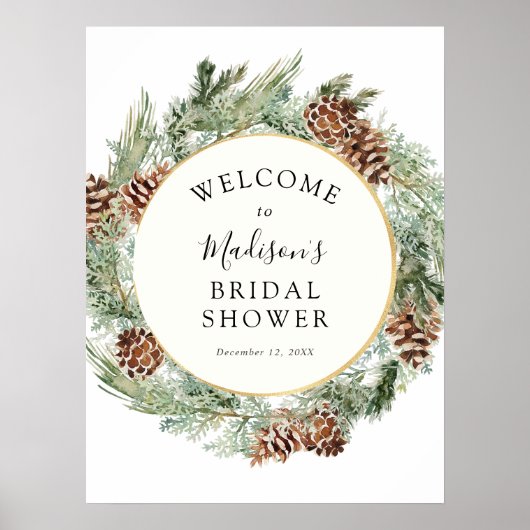 Elegantes Winter Greenery Brautparty Willkommen Poster (Vorne)