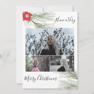 Elegantes Winter Greenery & Red Poinsettia Foto Feiertagskarte