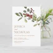 Elegantes Winter Holly Wedding Probe Dinner Einladung (Stehend Vorderseite)