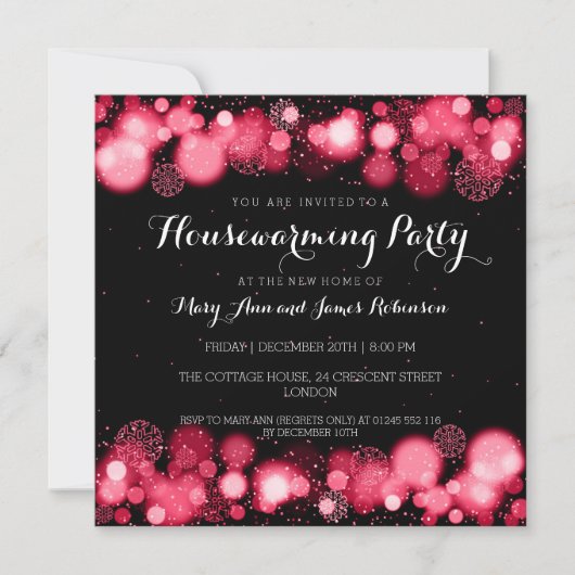 Elegantes Winter Housewarming Party Rot Einladung (Vorderseite)