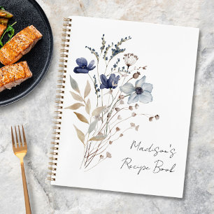 Elegantes Winter-Navy-Blau-Blumen-Rezeptbuch Notizblock
