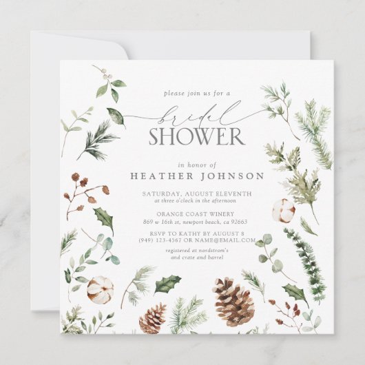 Elegantes Winter Pine Brautparty Einladung (Vorderseite)