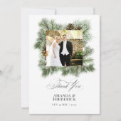 Elegantes Winter Pine Christmas Wedding Foto Dankeskarte (Vorderseite)