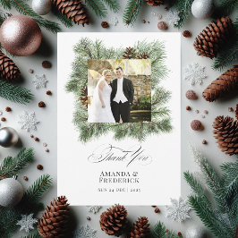Elegantes Winter Pine Christmas Wedding Foto Dankeskarte