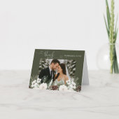 Elegantes Winter Pine Foto Hochzeit Dankeskarte (Vorderseite)