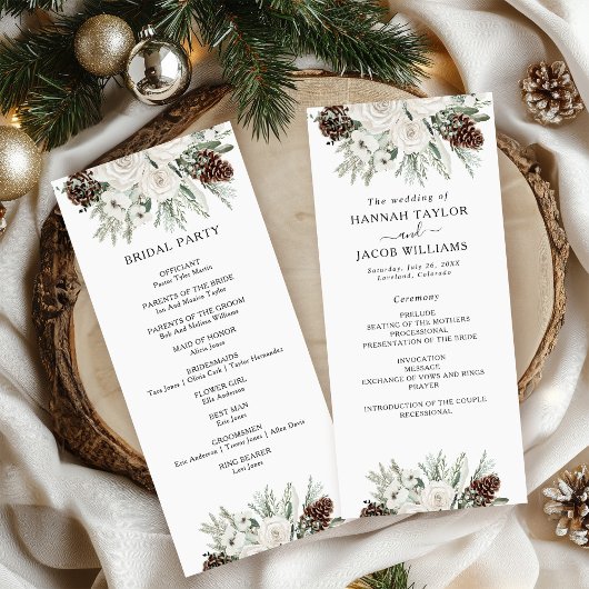 Elegantes Winter Pine Wedding Programm