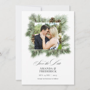 Elegantes Winter Pines Weihnachts-Foto Save The Date