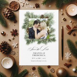 Elegantes Winter Pines Weihnachts-Foto Save The Date