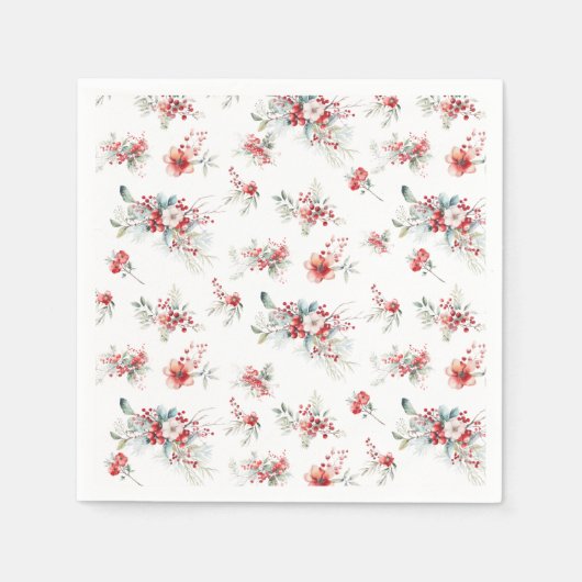 Elegantes Winter Red Floral Brautparty Serviette (Vorderseite)