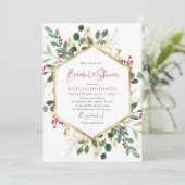 Elegantes Winter Red Gold Weihnachts-Brautparty Einladung (Stehend Vorderseite)