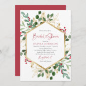 Elegantes Winter Red Gold Weihnachts-Brautparty Einladung (Vorne/Hinten)