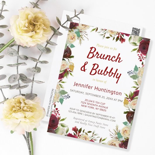 Elegantes Winter Rose Brunch & Bubbly Brautparty Postkarte