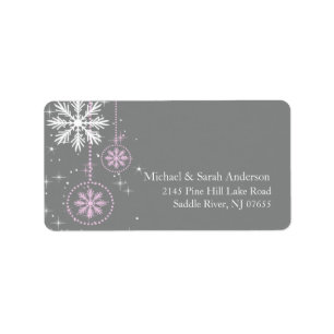 Elegantes Winter-Schneeflocke-Rosa-graues Adressaufkleber