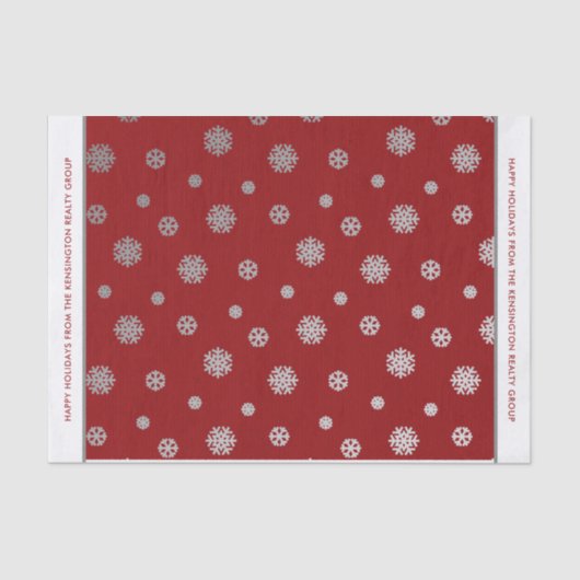 Elegantes Winter Silver Red Snowflakes Muster Seidenpapier (Vorderseite)