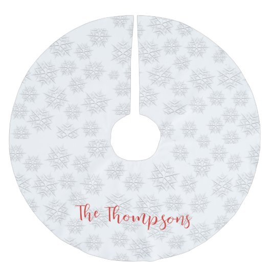 Elegantes Winter Silver Snowflake Weißes Muster Polyester Weihnachtsbaumdecke (Vorderseite)