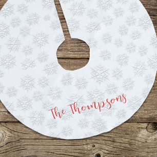 Elegantes Winter Silver Snowflake Weißes Muster Polyester Weihnachtsbaumdecke