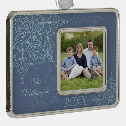 Elegantes Winter-Snowflake-Design in Blau Rahmen-Ornament Silber (Rechts)